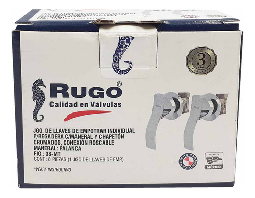 Juego Llave Empotrar Metalico Rugo Maneral Palanca Regadera Acabado Cromado Color Plateado
