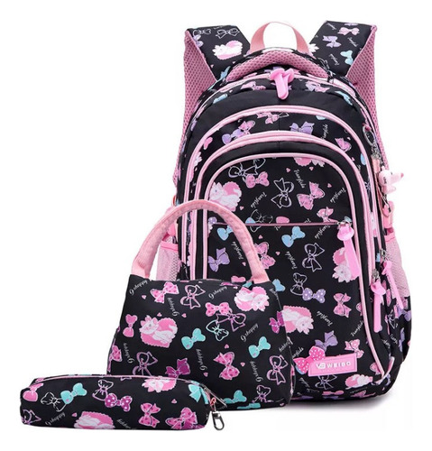 Mochila Escolar De Nylon De 3 Piezas Para Niña Morada