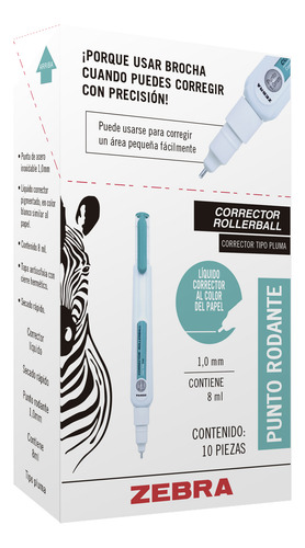 Zebra Corrector Escolar Tipo Pluma Caja 10 Pzs. Mayoreo