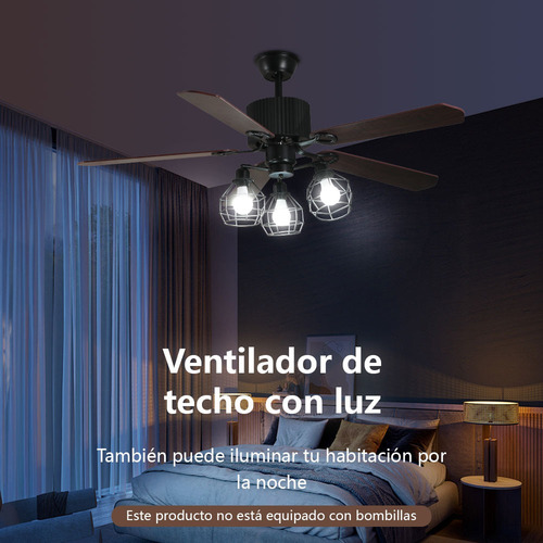 Ventilador Techo 52 Pulgadas Aspas Reversible Control Remoto 1.32 M 60hz Negro Marrón Madera 5
