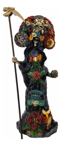 Santa Muerte Negra Versión Azteca 43 Cm Curada En Resina 