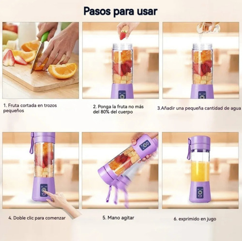 Mini Vaso Licuadora Procesadora Portatil Usb Recargable Rosa