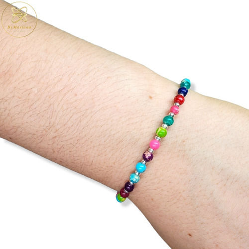 Imagen 7 de 8 de Pulsera Plata Piedras Chicas Multicolores