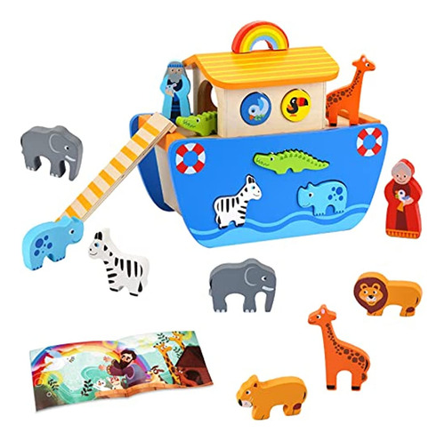 Kmtjt Toddlers Wooden Noah's Ark Toy Animal Playset, Regalos