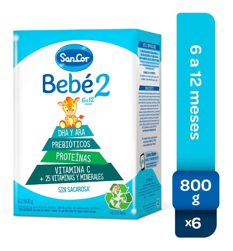 Sancor Bebe 2 Leche Infantil En Polvo Pack 6 Cajas X 800gr