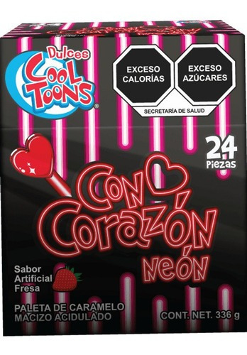 Paletas Cool Toons Con Corazon Neon 24 Pzas