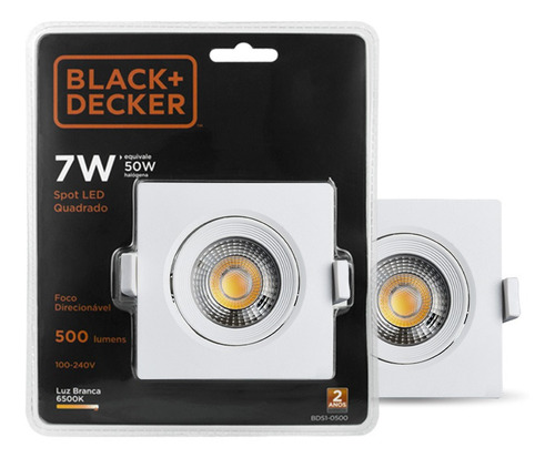 Spot Led 7w Branca Quadrado - Black + Decker