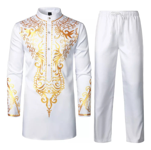 Camisa Y Aplauso Para Hombre Africano Estampados En Oro, [u]