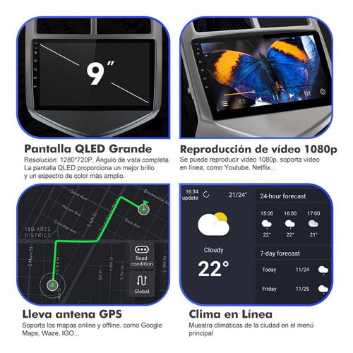 Estéreo 6+128g Para Chevrolet Sonic 2011-2016 Qled Carplay