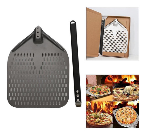 Cáscara De Pizza Perforada Mango De 14 Pulgadas Y 40 Cm