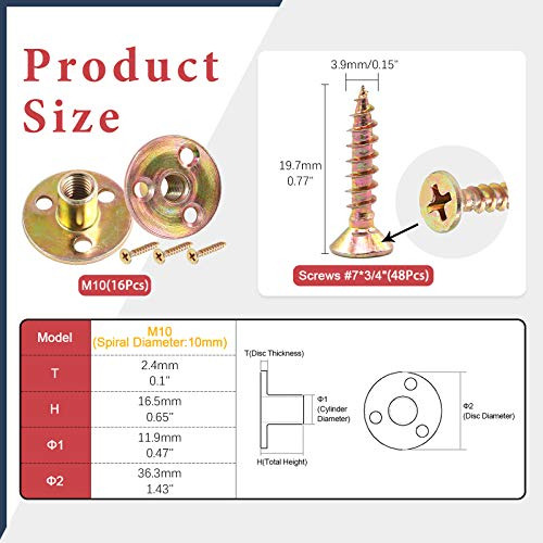 Tuerca En T Con Base Redonda, M10, 64pcs