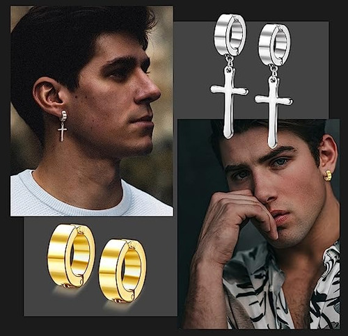 Juego de 15 pares de pendientes unisex de acero inoxidable, color negro