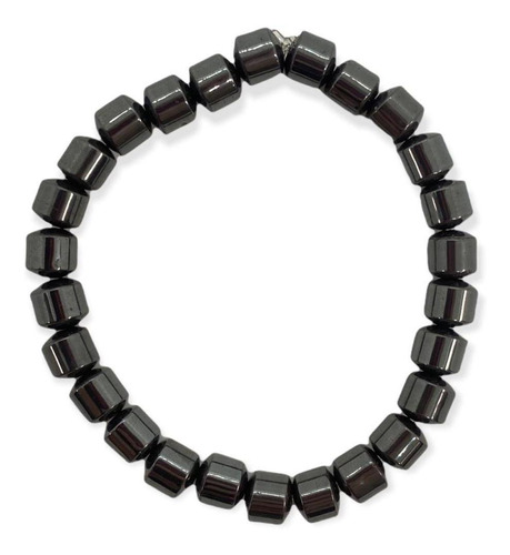 Pulseira Pedra Hematita Cilindrica 8 Mm E Silicone