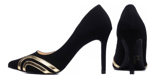 Imagem 5 de 6 de Scarpin Sapato Fechado Salto Fino Preto Com Filete Dourado
