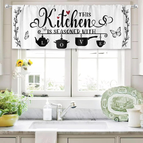 Cortinas Cocina En Blanco Y Negro 52 X 18 , Cenefa Rústica