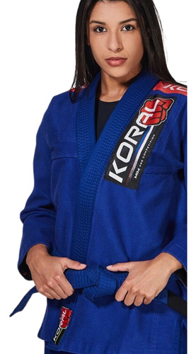 Kimono Feminino Jiu Jitsu Koral Harmonik Preto, Branco, Azul