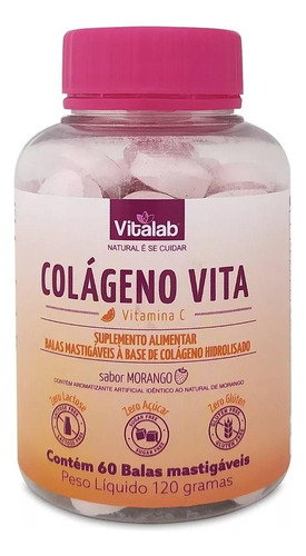Colágeno Vita Balas Mastigáveis Sabor Morango - Vitalab
