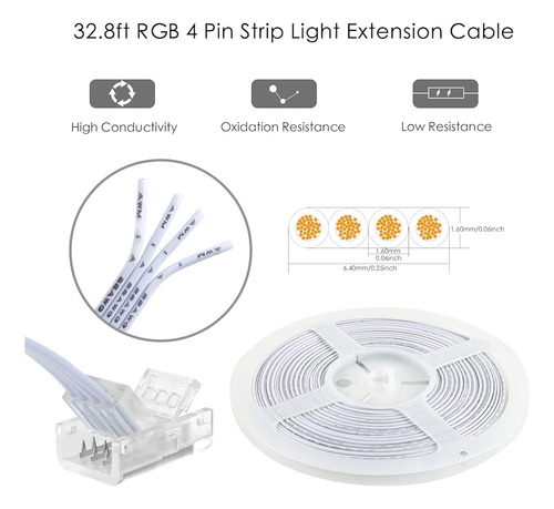 Rgbzone 10 Pcs 4 Pin 10mm Led Strip Conectores Y 32.8ft 4 Pi