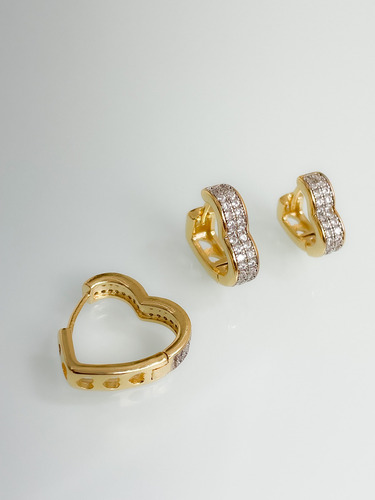 Trio De Brincos Argola Cravejadas Banhadas A Ouro 18k Garantia Feminino Hipoalergico