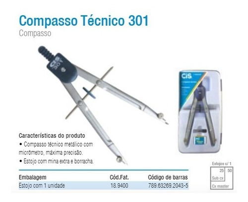 Compasso Técnico Cis 301 + Borracha + Mina