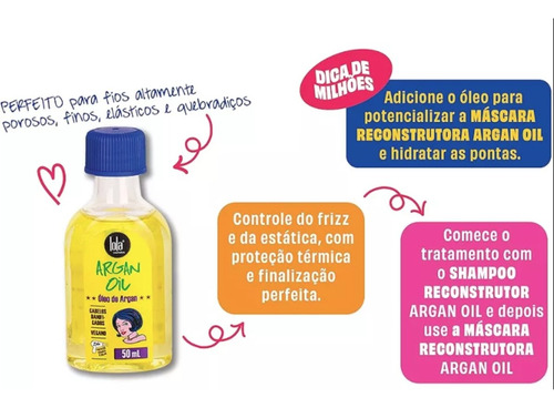 Óleo Capilar Argan Oil 50ml Lola Cosmeticos Oleo P/cabelos