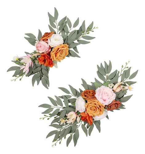 2x Corona De Arco De Boda, Telón De Fondo Floral, Naranja