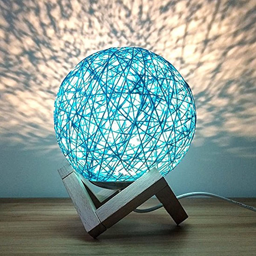 Lámpara De Mesa De Noche Diseño De Luna 3d, Color Azul, None