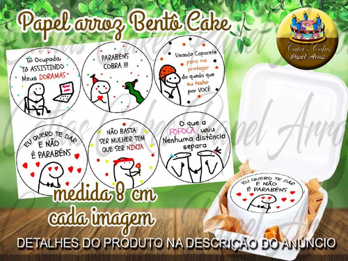 Kit Com 54 Papel De Arroz Bento Cake Mini Bolo Flork 8 Cm