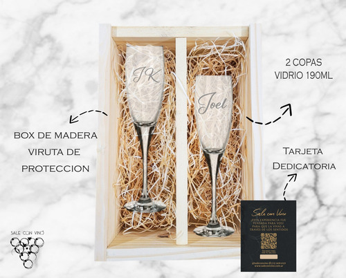 Box Madera Copas Champagne X 2 Grabado Todo Personalizado
