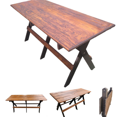Mesa Larga D'madera Plegable Extrareforzada Acabado Rústico!