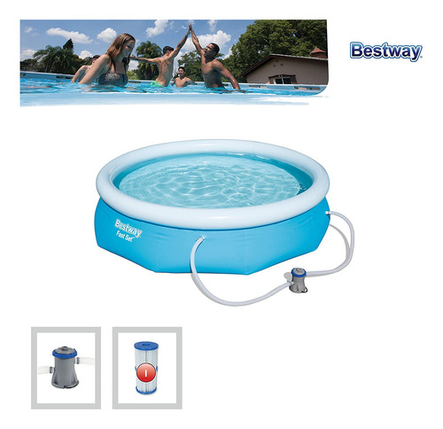 Pileta inflable redonda Bestway Fast Set 57270 de 305cm x 76cm 3638L azul