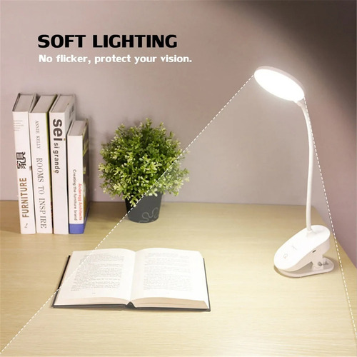 Lámpara de escritorio, brillo ajustable, cargador táctil USB, color de la cúpula: blanco, color del marco: blanco