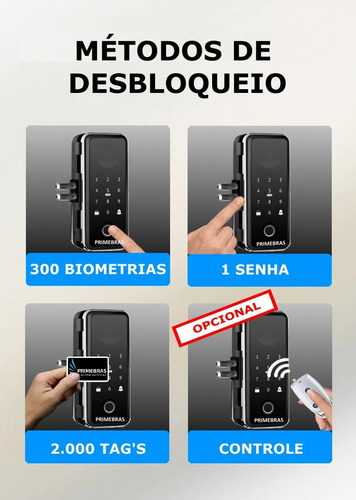 Imagem 2 de 4 de Fechadura Digital Biométrica Para Porta De Primebras Vidro