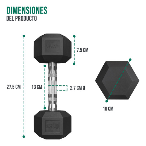 Mancuerna Pesa Hexagonal 12lb/5.44kg Pvc Gym Color Negro