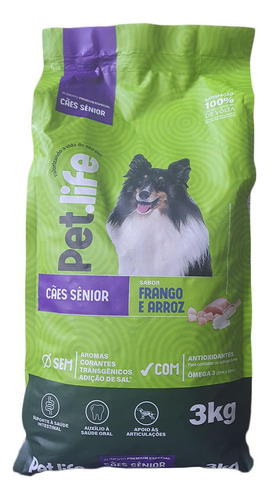 Ração Pet Life Cachorro Sênior Sabor Frango E Arroz 3kg