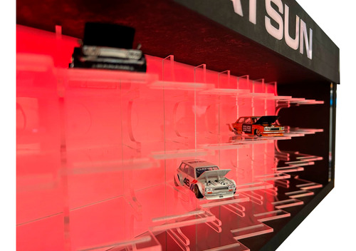 Exhibidor Datsun 44 Piezas Mdf Acrilico Led 1/64 Gris Oscuro
