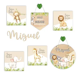 porta maternidade cerquinha safari Kit Placas Porta Maternidade E Nome Safári - Bege