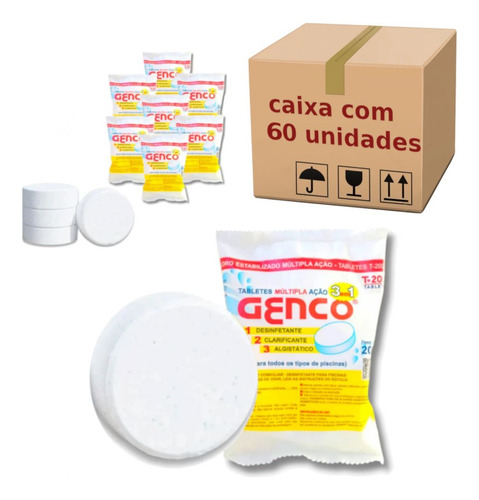 60 Pastilhas De Cloro 200gr Multipla Ação 3 Em 1 Genco