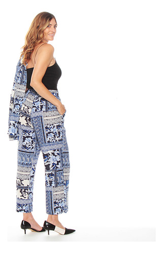Pantalon De Lino Wados Estampado Con Cintura Elasticada