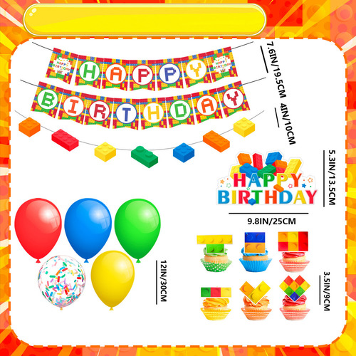 Juego de decoración para fiestas con bloques de construcción, 53 pcs para decoración de fiestas banners, globos, adornos para pasteles color multicolor