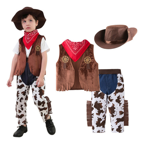 Conjunto De Disfraz De Cosplay De Vaquero Para Niños: Chalec