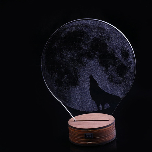 Aplicável A 3d Lobo Luz De Noche Led Base De Madera Lámpara