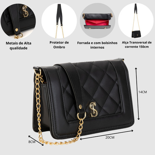 Bolsas Femininas Tote Transversal Lateral Com Carteira Preta