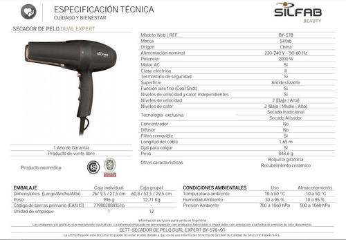 Secador + Alisador De Pelo Dual Expert Silfab 2000w By-578