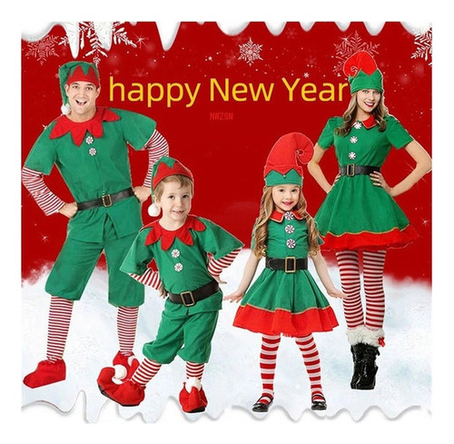 Vestido Navideño De Elfos For Padres E Hijos, Verde