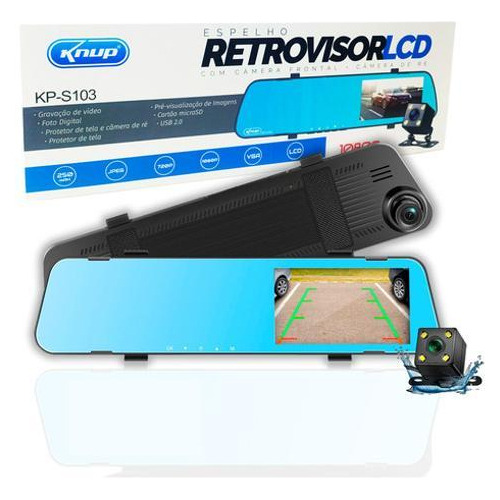 Câmera De Ré + Frontal + Espelho Lcd - Knup Kp-s103 - Carro