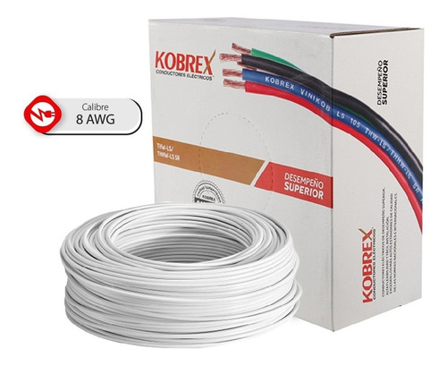 Imagen 2 de 8 de Caja 100 Mts Cable Blanco Cal 8 Awg Kobrex Vinikob 100%cobre