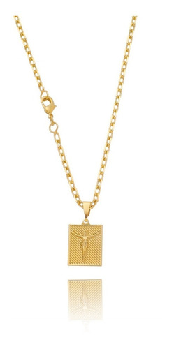 Imagem 1 de 3 de Corrente Cordão Masculino Banhada Ouro 18k Placa Cristo