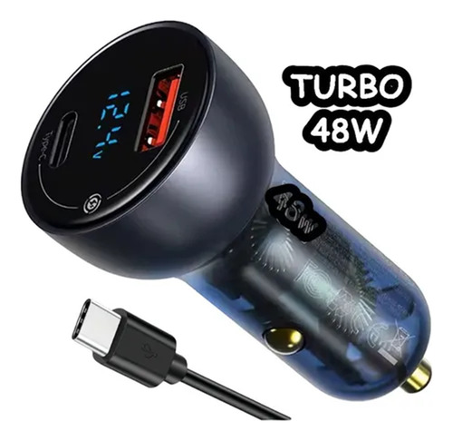 Carregador Veicular Turbo Celular Com Voltimetro E Cabo