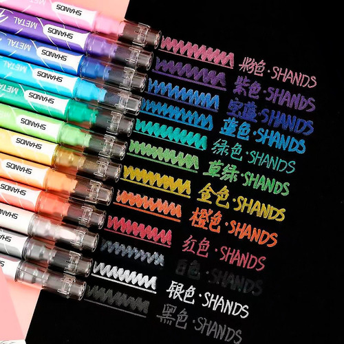 Imagen 3 de 4 de 12 Plumones Punta Pincel Colores Metálicos Doble Punta